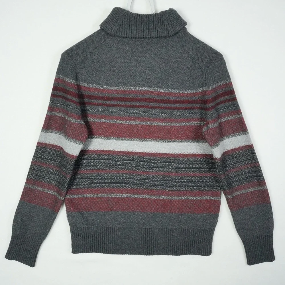 Banana Republic Men's Shawl Collar‎ Striped Knit Sweater Medium Gray Wool Blend